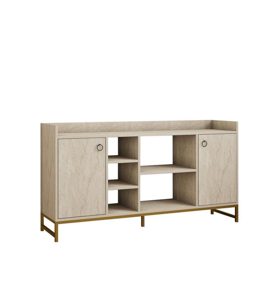 Console, travertin, 100 % PANNEAUX DE PARTICULES ENDUITS DE MÉLAMINE, pieds en métal
