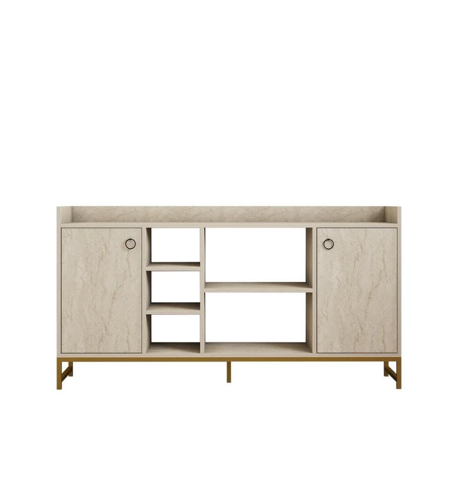 Console, travertin, 100 % PANNEAUX DE PARTICULES ENDUITS DE MÉLAMINE, pieds en métal