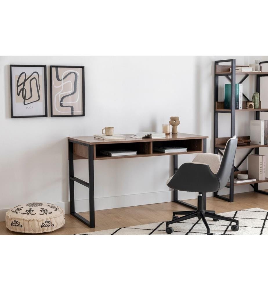 Study Desk, Walnut, Melamine Coated Particle Board, Metal Frame