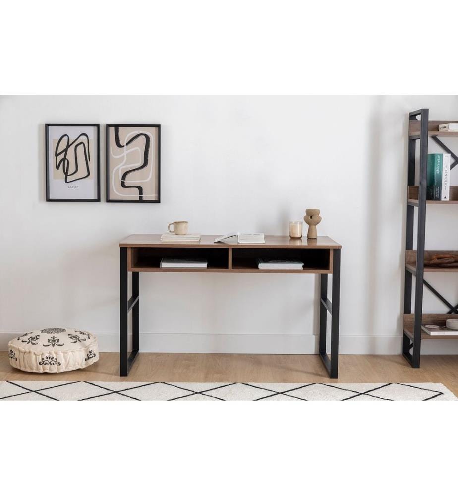 Study Desk, Walnut, Melamine Coated Particle Board, Metal Frame