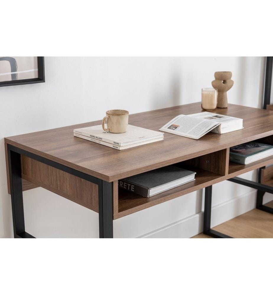 Study Desk, Walnut, Melamine Coated Particle Board, Metal Frame