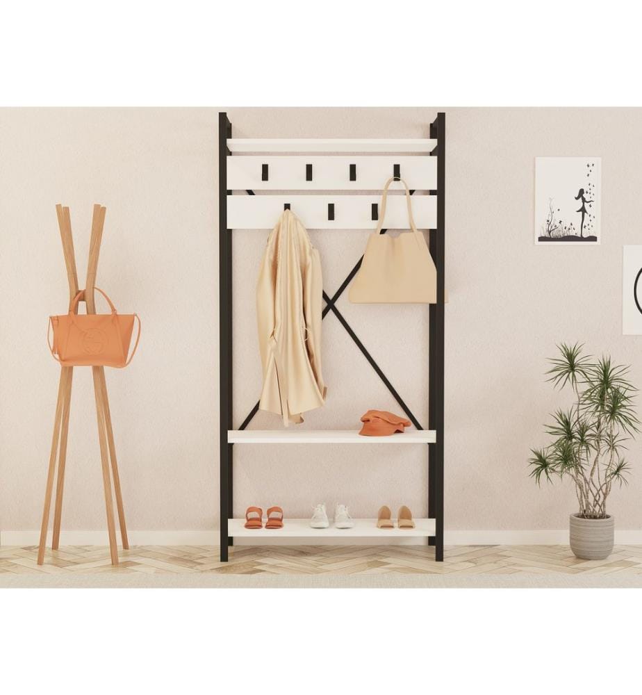 Bianco, Grigio, Supporto Da Cameriera, 180X90X34 cm, Piastra Di Particelle Con Rivestimento Melamina