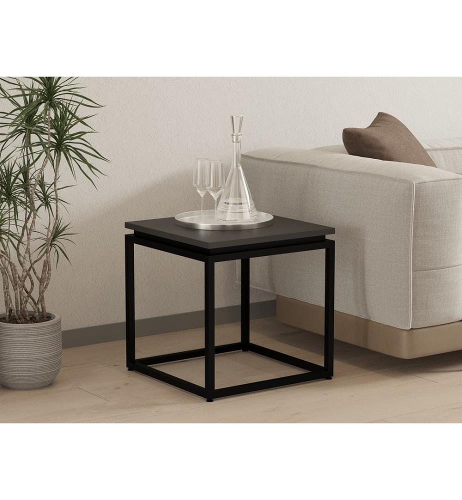 Noir, Tables Basses, 45,5X45X45 cm, Assiette De Particules Enrobée De Mélamine