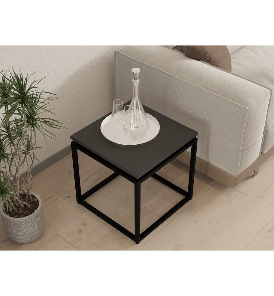 Noir, Tables Basses, 45,5X45X45 cm, Assiette De Particules Enrobée De Mélamine