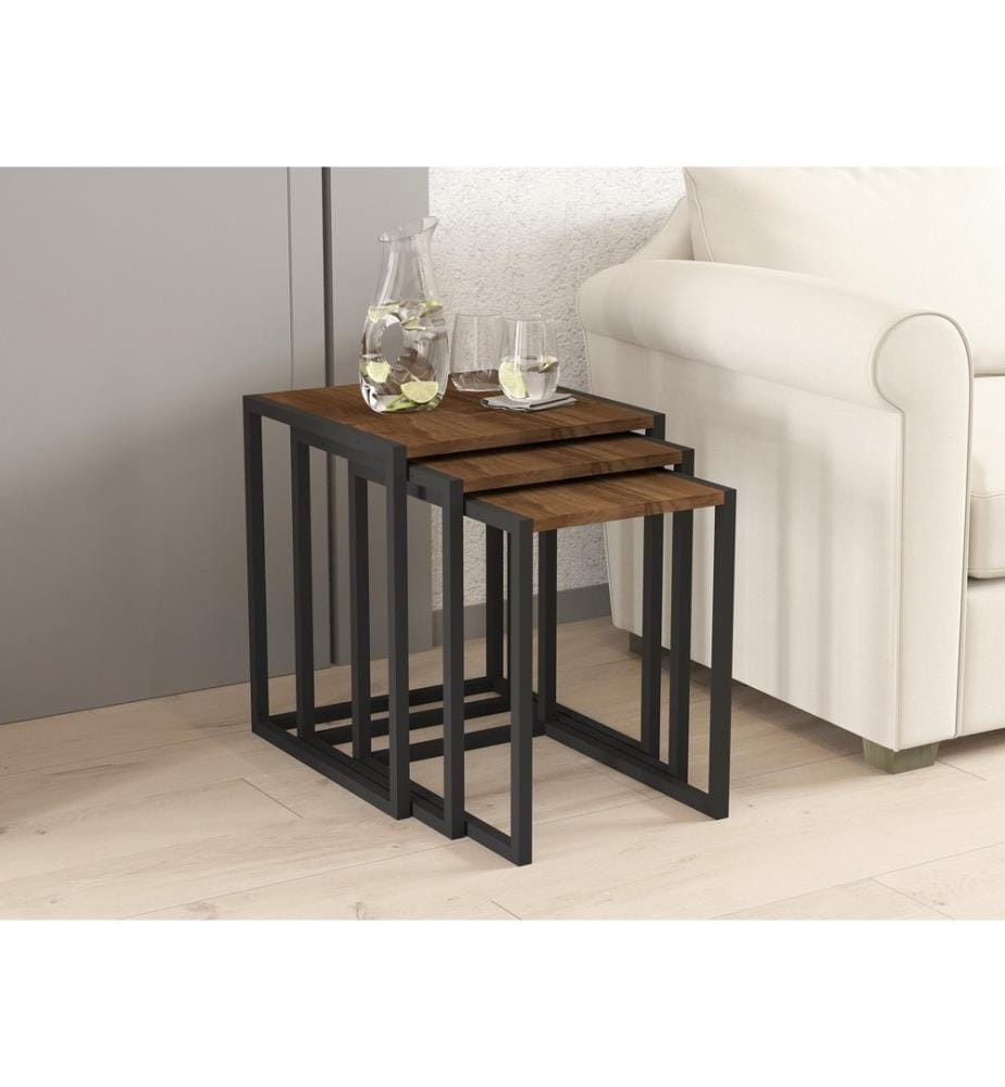 Nesting-Tisch , 3 Teile, Schwarz, Walnuss, Melaminbeschichtete Spanplatte