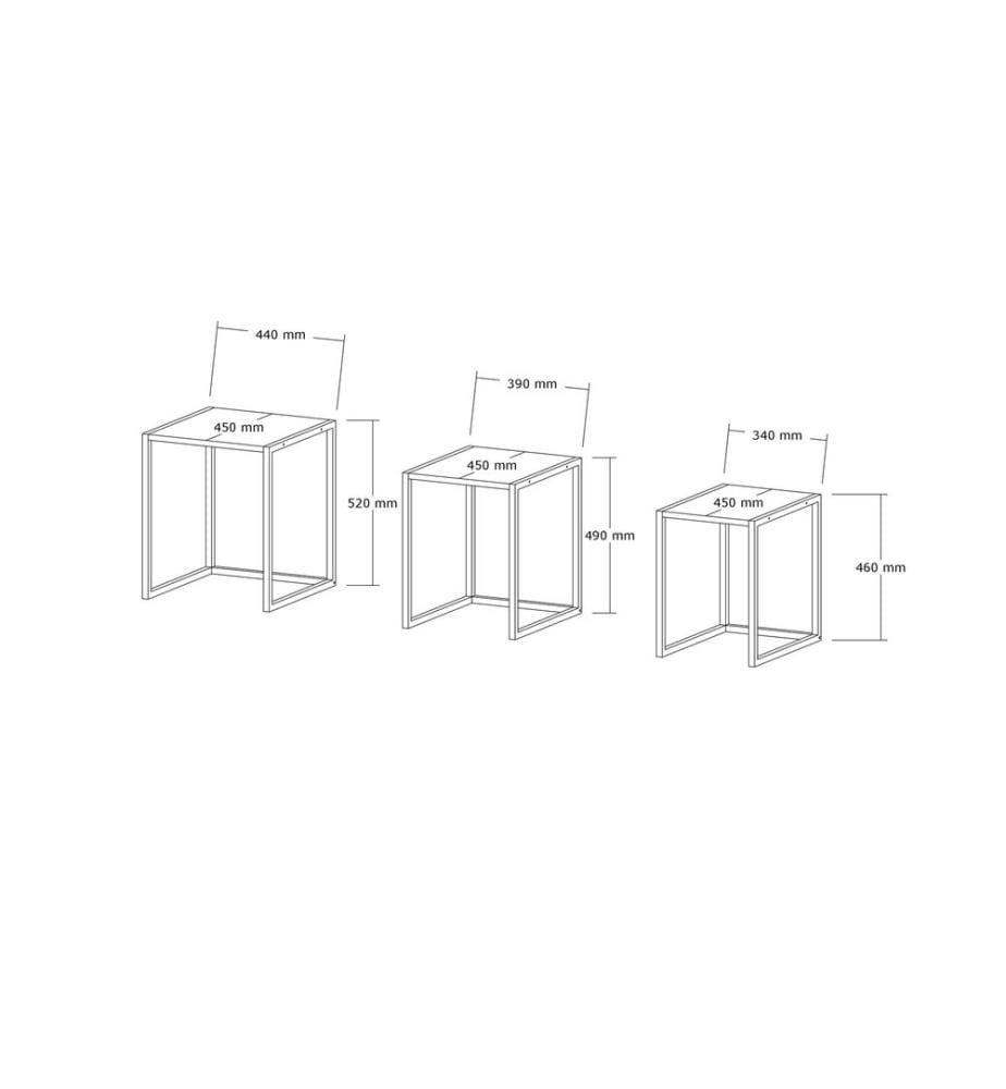 Nesting-Tisch , 3 Teile, Schwarz, Walnuss, Melaminbeschichtete Spanplatte