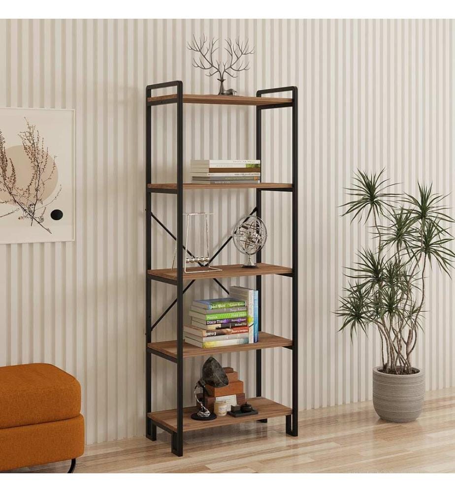 Bücherregal, Atlantic Pine, Schwarz, 100% Melamine Coated Particle Board, Rahmen: 100% Metall