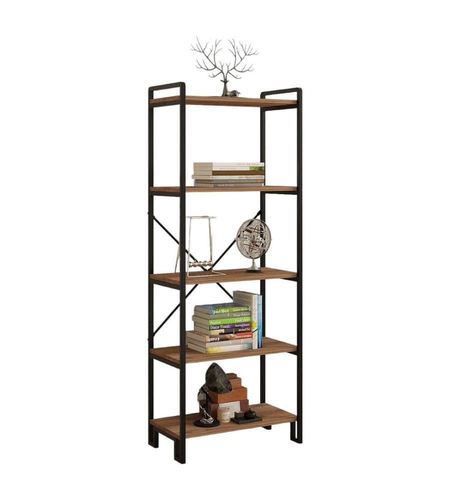 Bücherregal, Atlantic Pine, Schwarz, 100% Melamine Coated Particle Board, Rahmen: 100% Metall