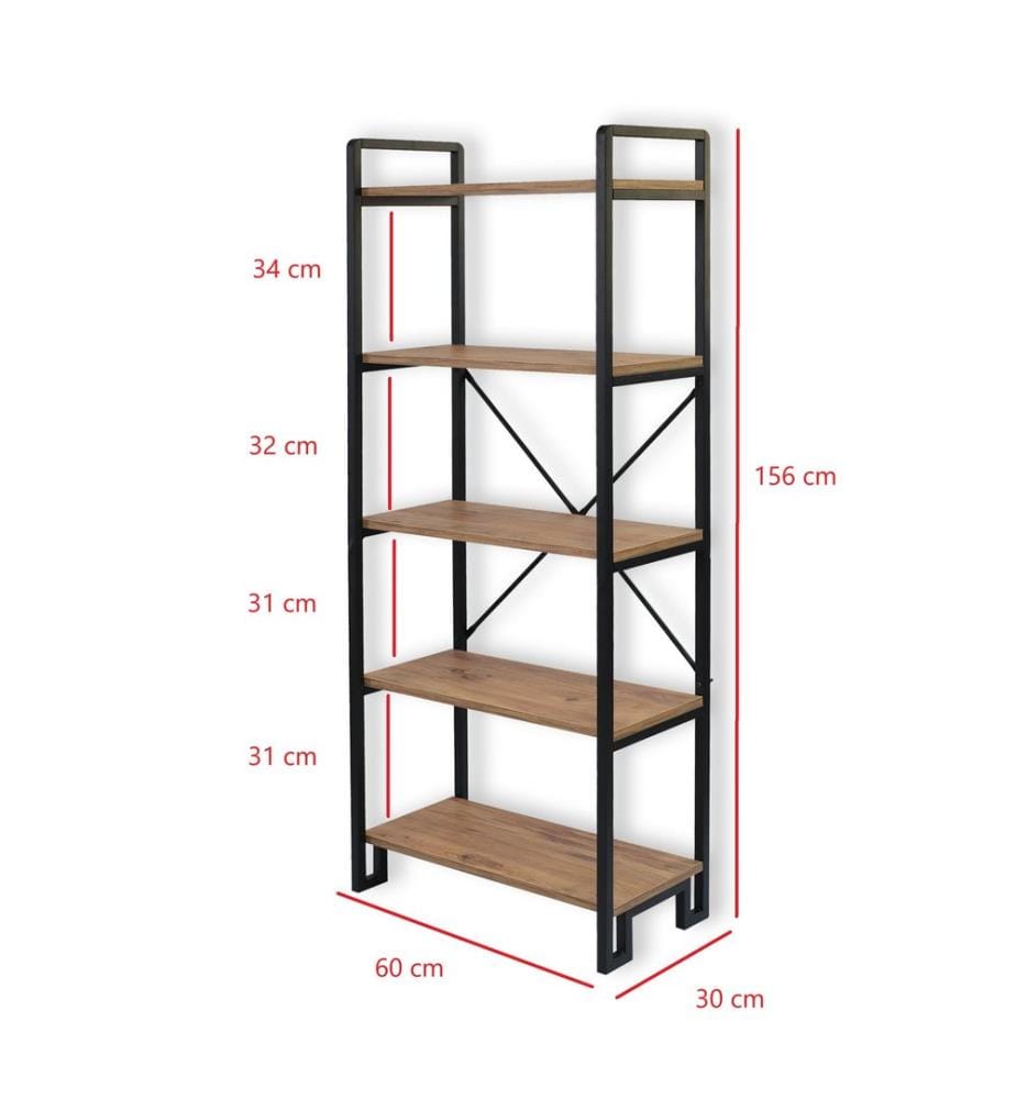 Bücherregal, Atlantic Pine, Schwarz, 100% Melamine Coated Particle Board, Rahmen: 100% Metall