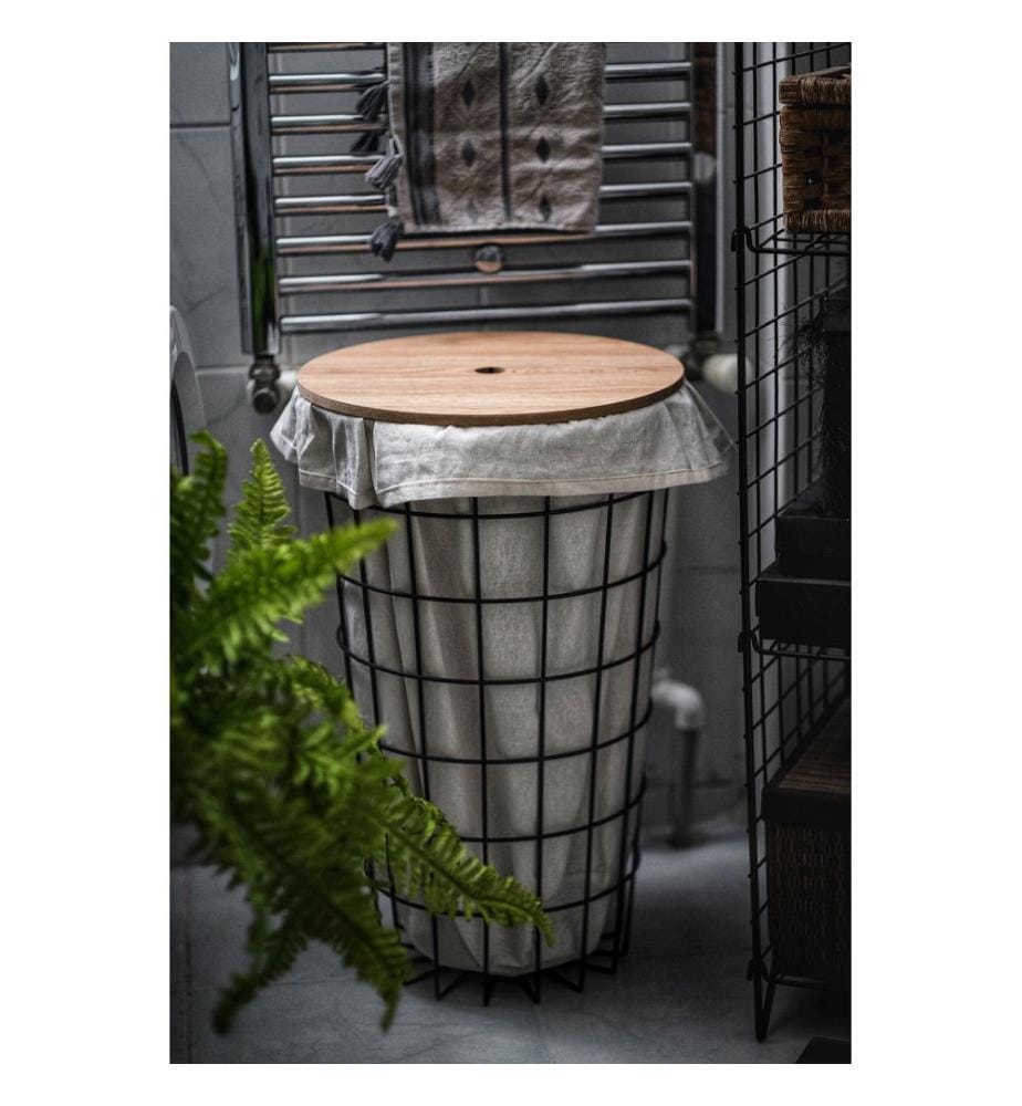 Wäschekorb, Eiche, Schwarz, 100% Melamine beschichtete Spanplatte, Gestell: 100% Metall