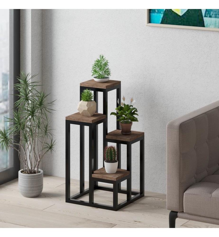 Decorative Jardiniere, Atlantic Pine, Black, 100% Melamine Coated Particle Board, Frame: 100% Metal