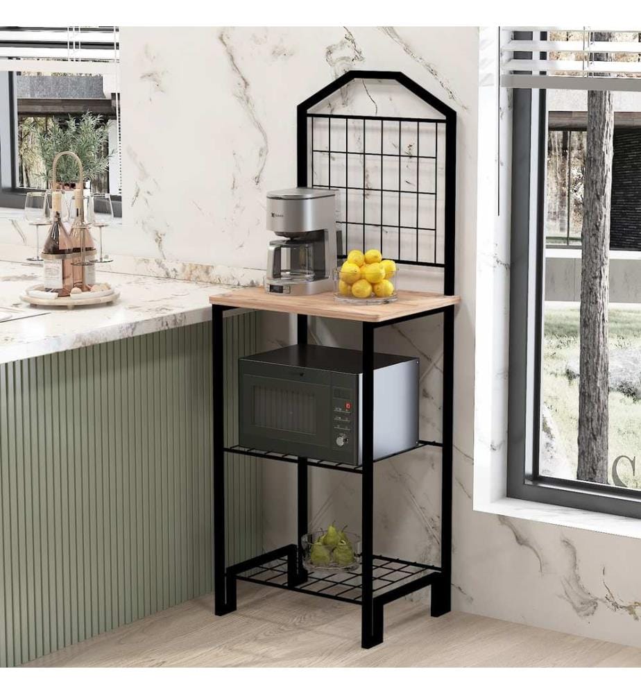 Table de cuisine, pin atlantique, noir, panneau de particules recouvert de 100% de mélamine, châssis : 100% métal