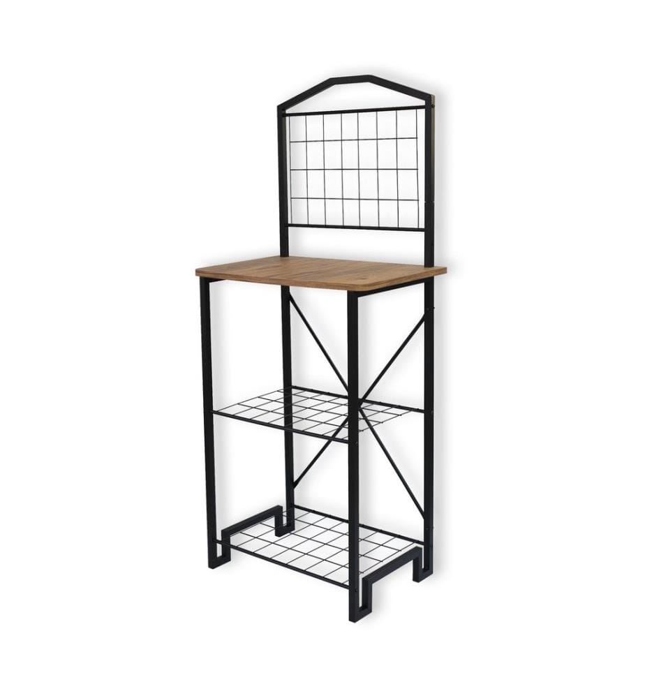 Table de cuisine, pin atlantique, noir, panneau de particules recouvert de 100% de mélamine, châssis : 100% métal