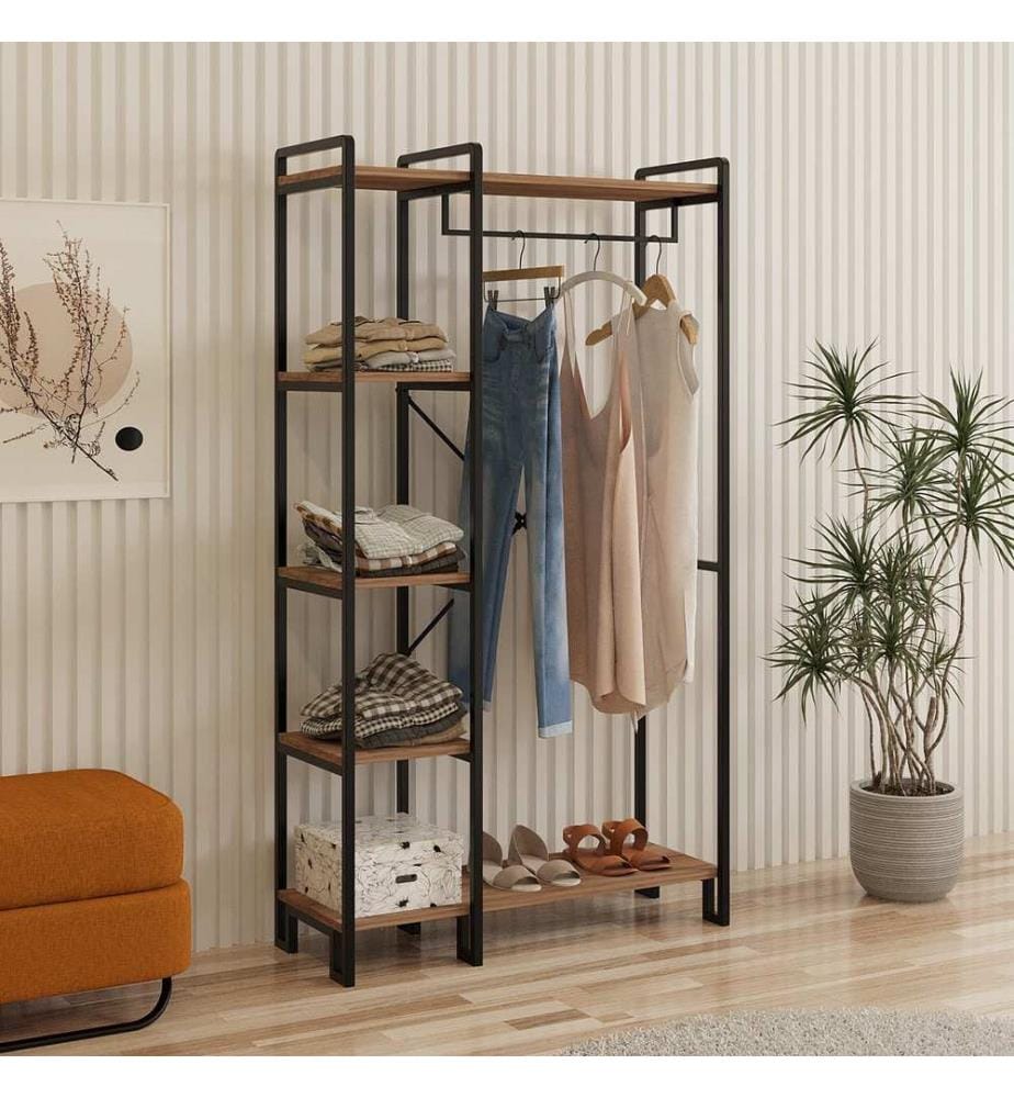Hall Stand, Atlantic Pine, Black, 100% Melamine Coated Particle Board, Frame: 100% Metal