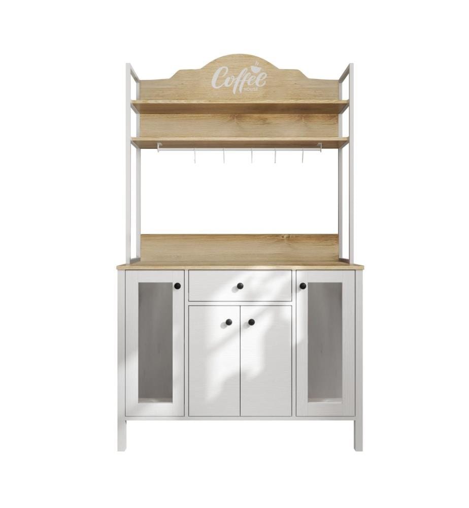 Meuble bar à café, bois, blanc, 100% panneau de particules recouvert de mélamine