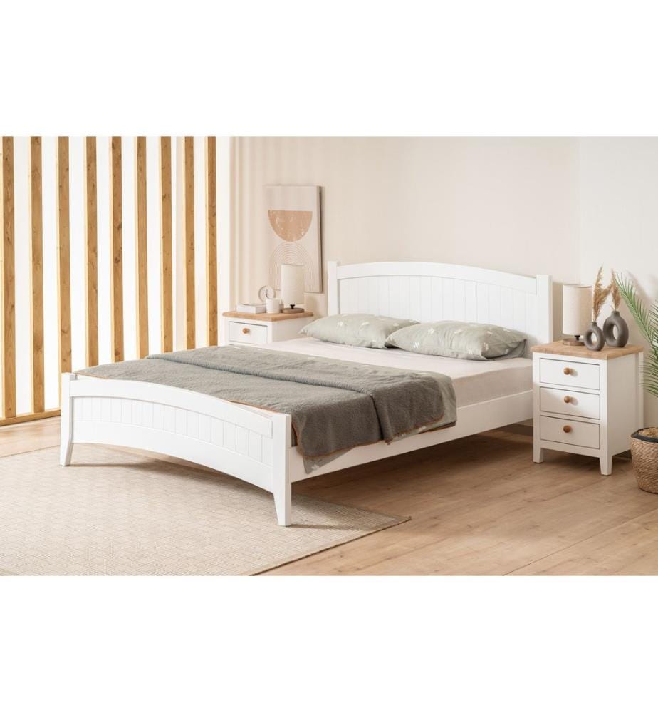 Lit double, blanc, 100% MDF peint à la laque