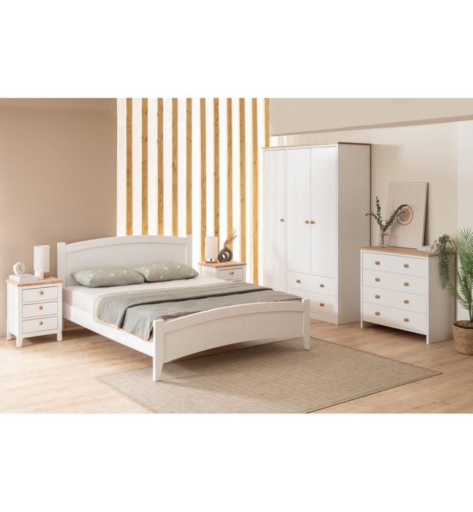 Lit double, blanc, 100% MDF peint à la laque