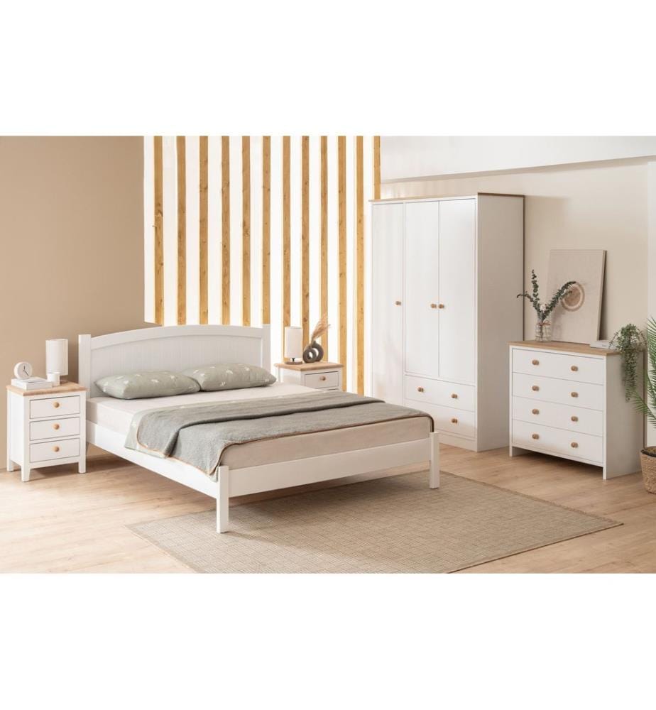 Lit double, blanc, 100% MDF peint à la laque