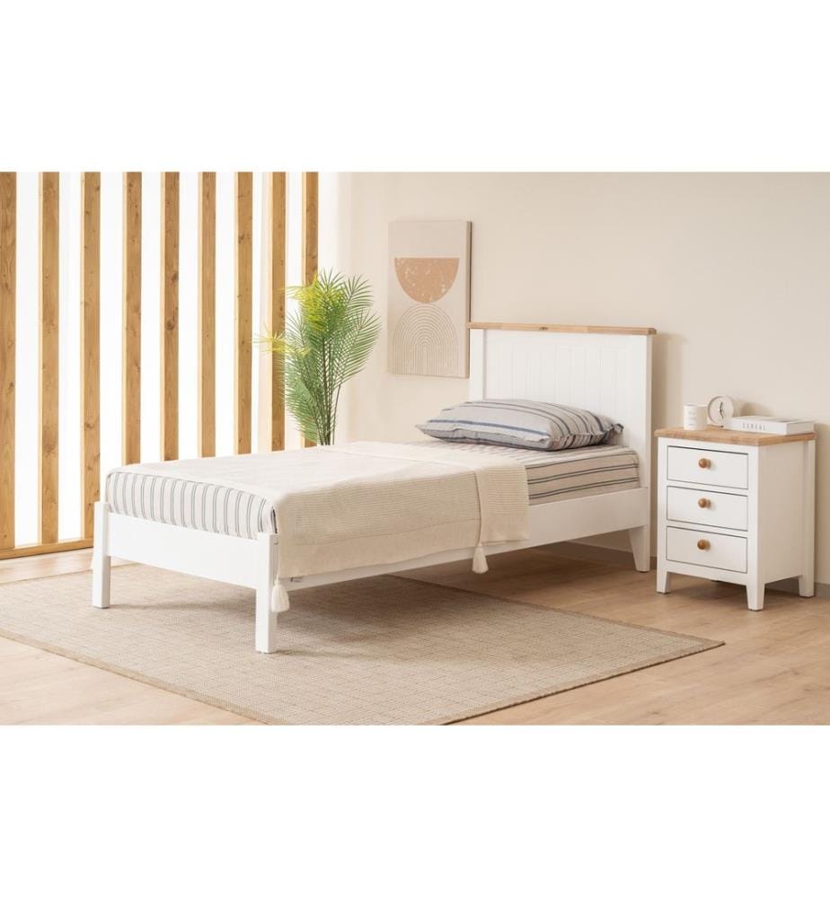 Einzelbettgestell, Weiss, Eiche, 100 % lackiertes MDF