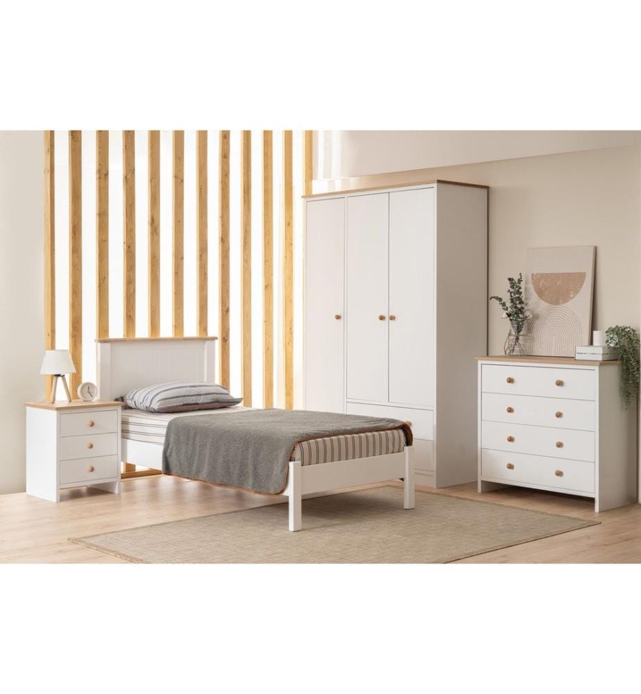 Einzelbettgestell, Weiss, Eiche, 100 % lackiertes MDF
