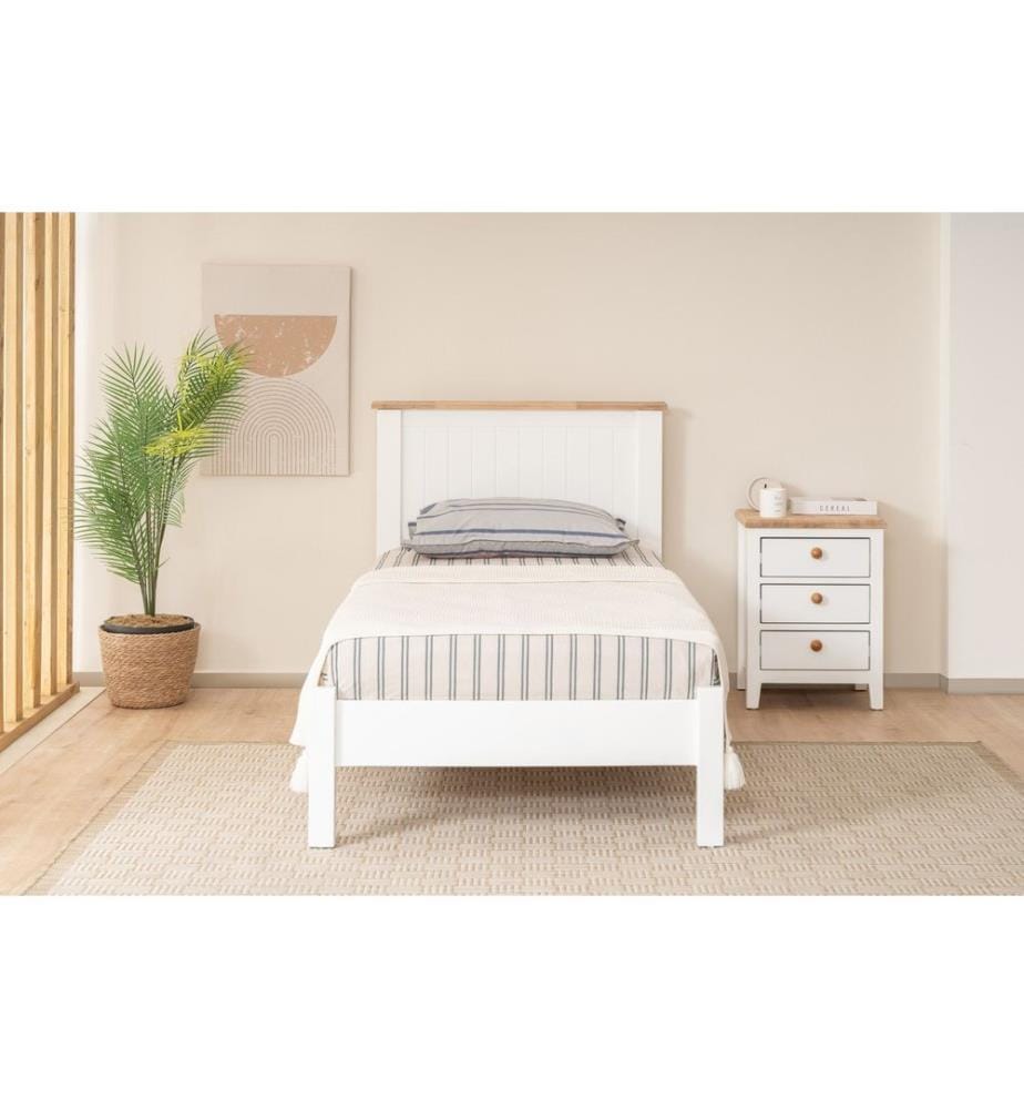Einzelbettgestell, Weiss, Eiche, 100 % lackiertes MDF