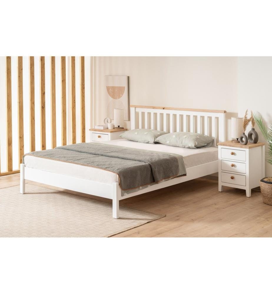 Einzelbettgestell, Weiss, Eiche, 100 % lackiertes MDF