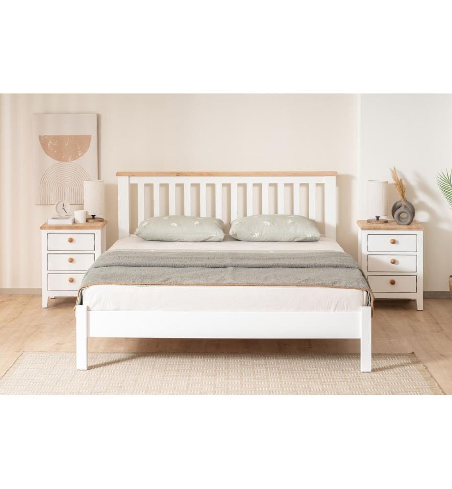 Einzelbettgestell, Weiss, Eiche, 100 % lackiertes MDF