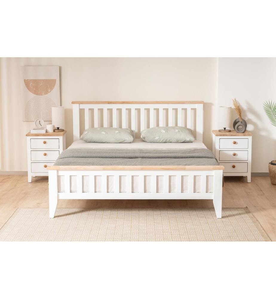 Einzelbettgestell, Weiss, Eiche, 100 % lackiertes MDF
