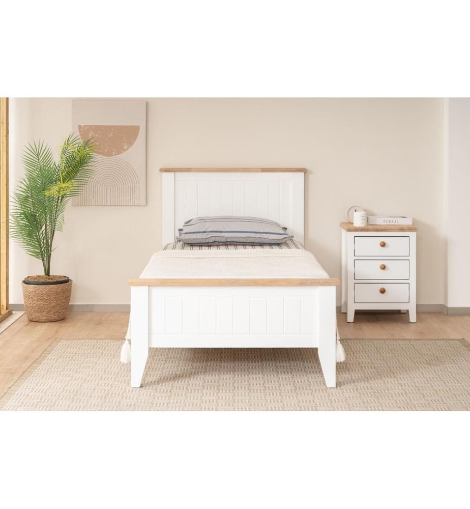 Einzelbettgestell, Weiss, Eiche, 100 % lackiertes MDF