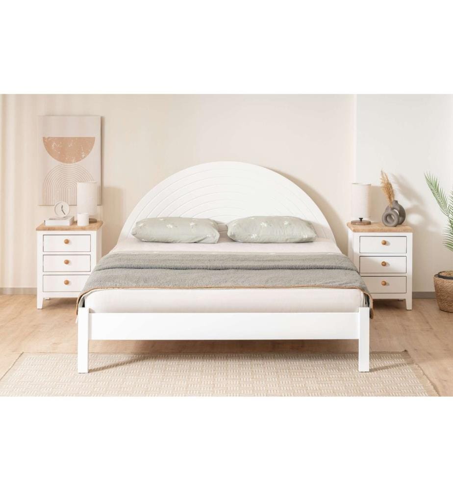 Lit double, blanc, 100% MDF peint à la laque