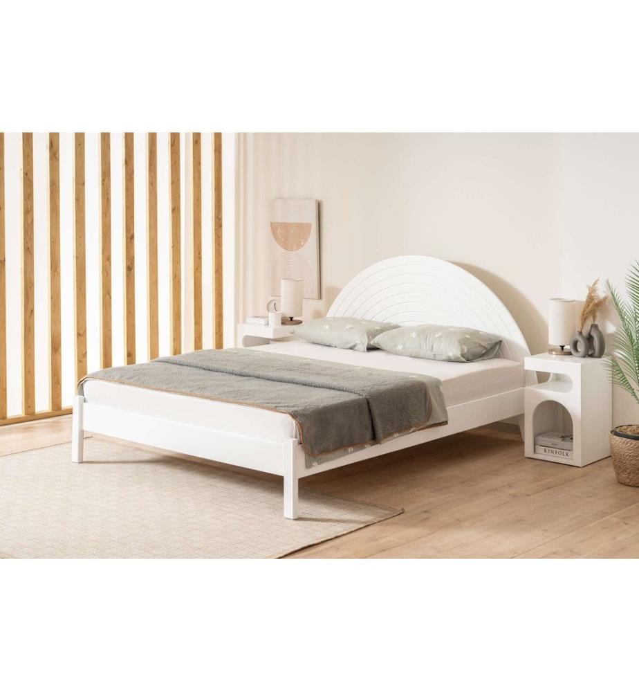 Lit double, blanc, 100% MDF peint à la laque