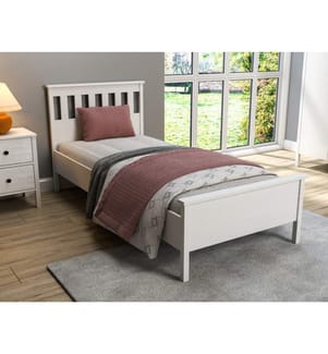 Letto matrimoniale, in legno, bianco, in pannelli di particelle rivestiti in melamina al 100%.