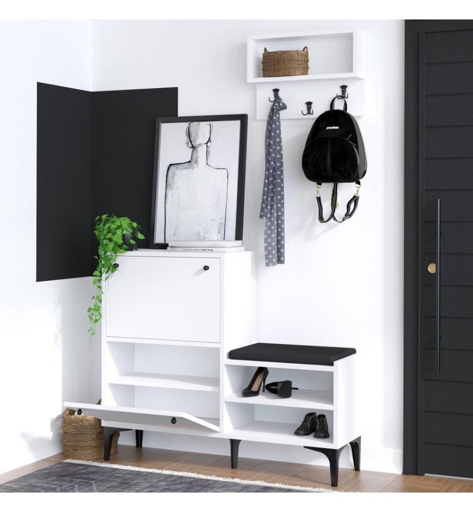 Meuble à chaussures, blanc noir, panneau de particules mélaminé