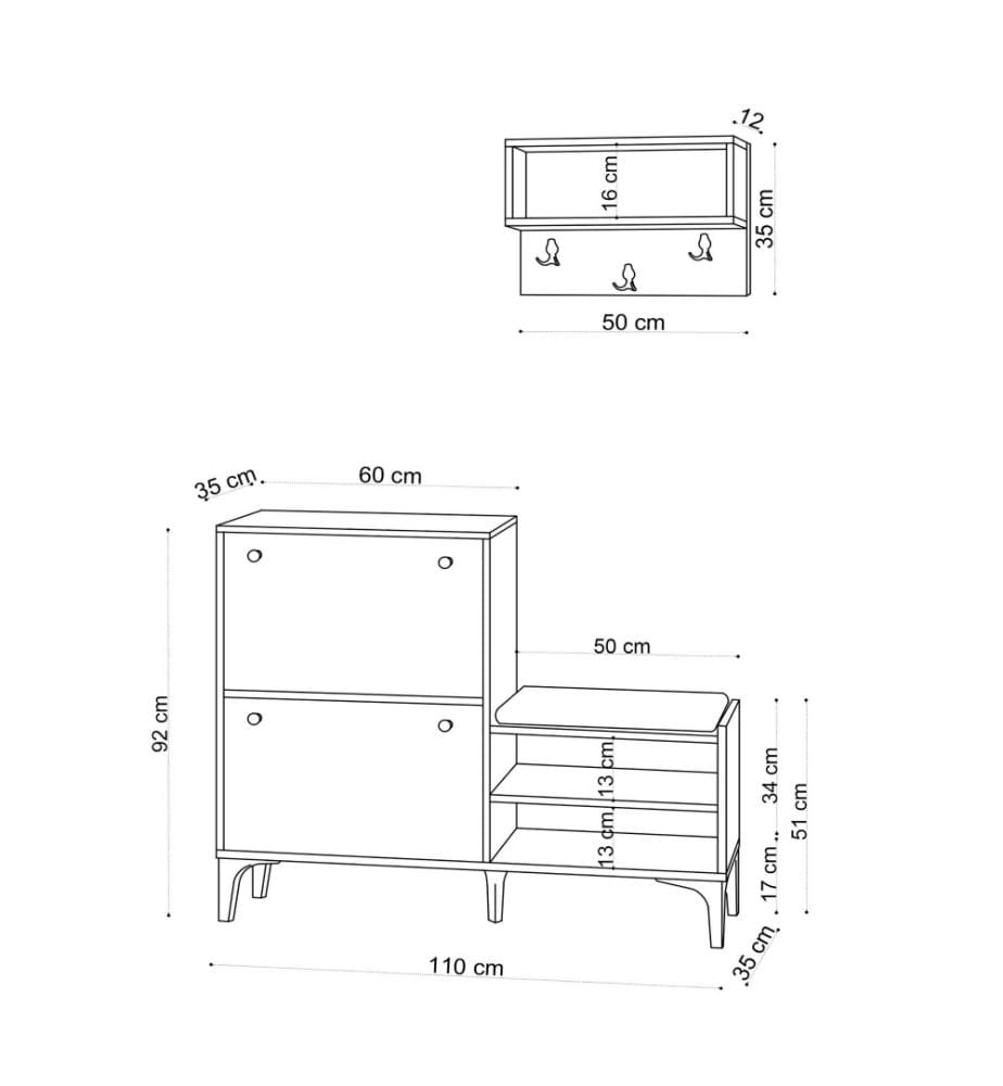 Meuble à chaussures, blanc noir, panneau de particules mélaminé