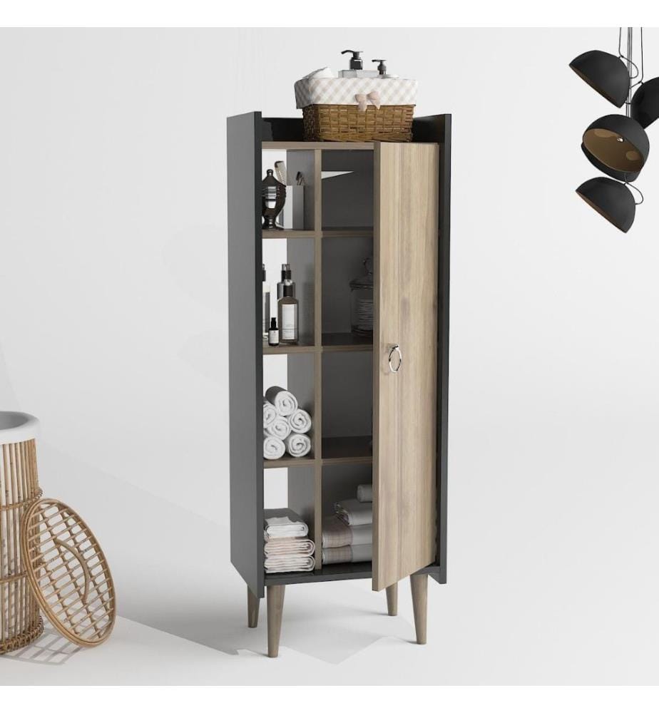 Armoire polyvalente, noyer anthracite, panneau de particules mélaminé