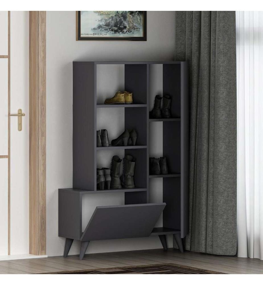 Schuhschrank, Anthrazit, Melaminbeschichtete Spanplatte