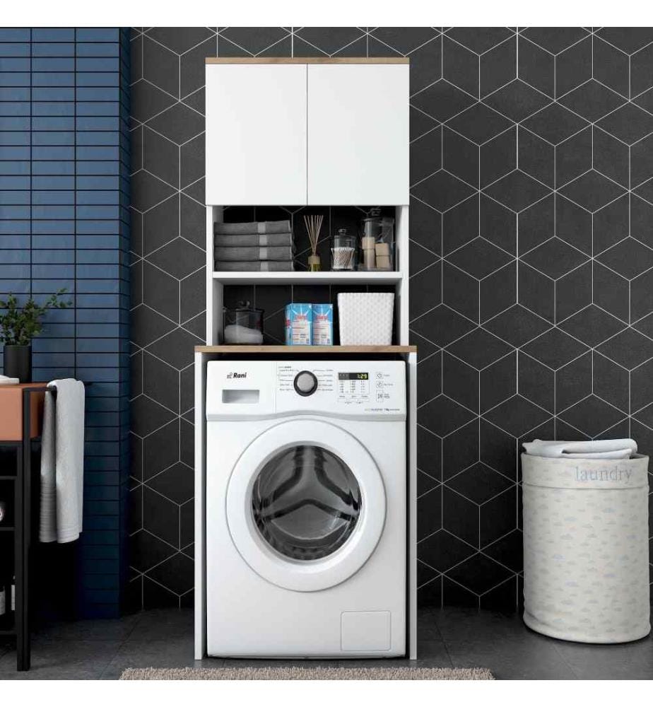 Armoire pour lave-linge, noyer blanc, panneau de particules mélaminé