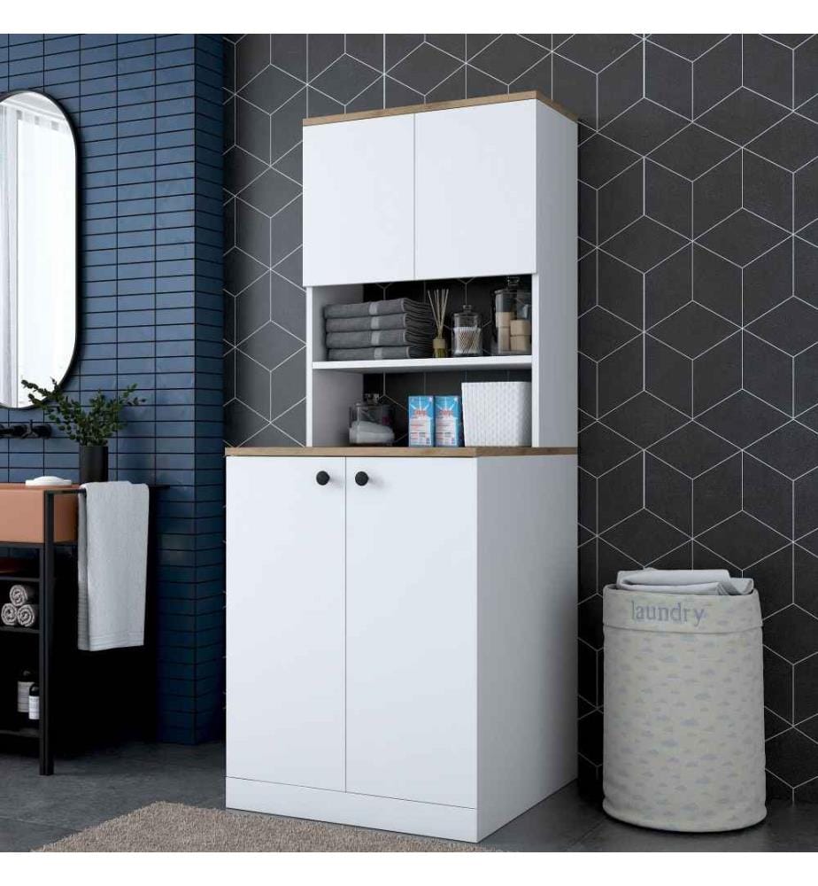 Armoire pour lave-linge, noyer blanc, panneau de particules mélaminé