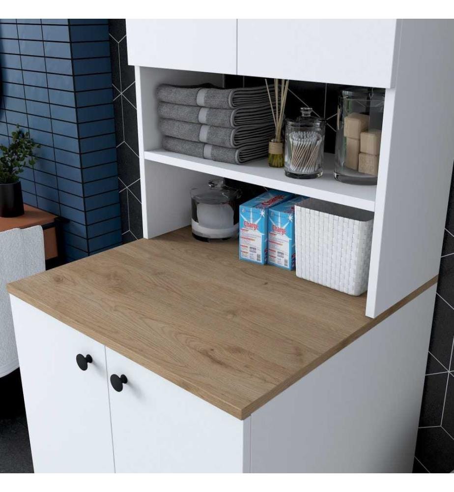 Armoire pour lave-linge, noyer blanc, panneau de particules mélaminé