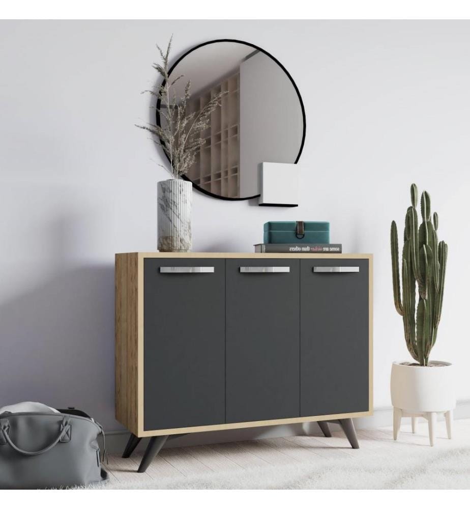 Armoire polyvalente, chêne anthracite, panneau de particules mélaminé