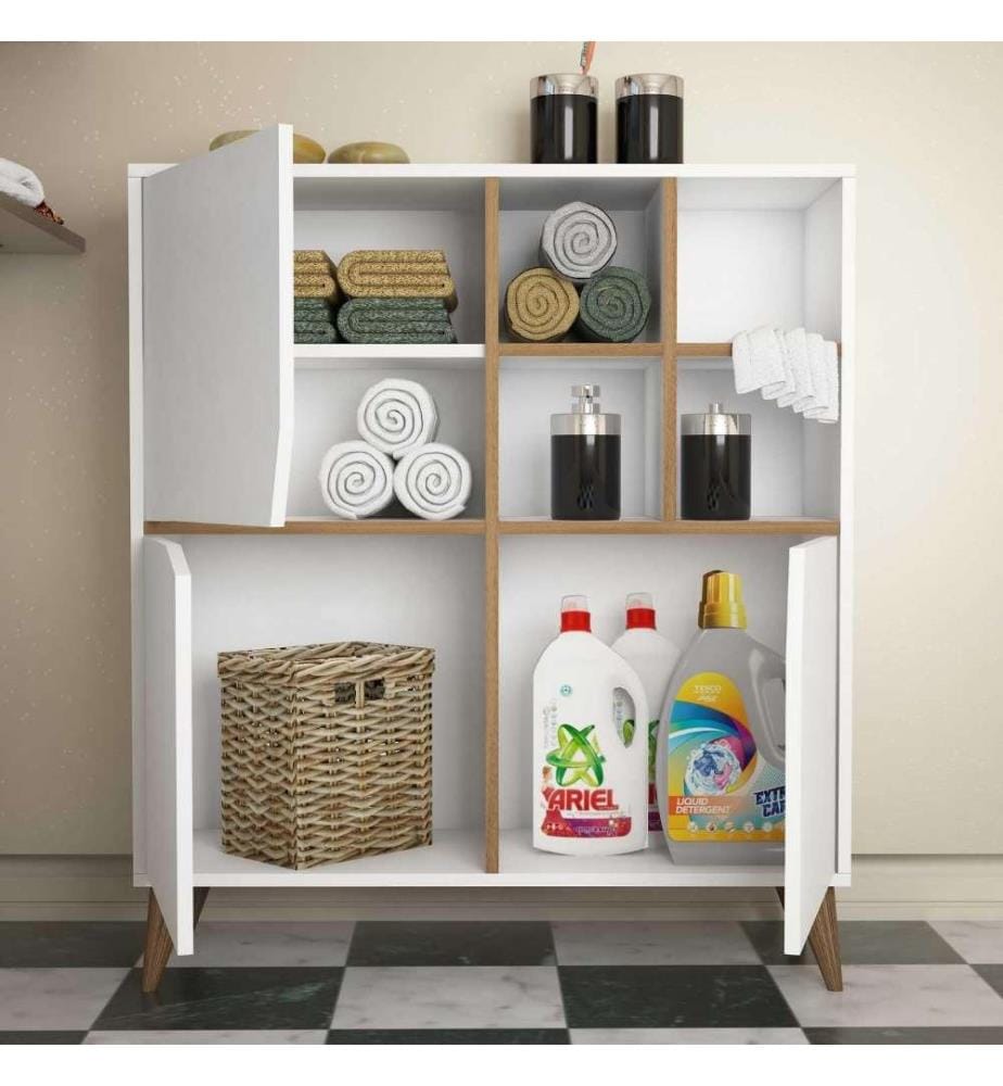 Mehrzweckschrank, Nussbaum weiss, melaminbeschichtete Spanplatte