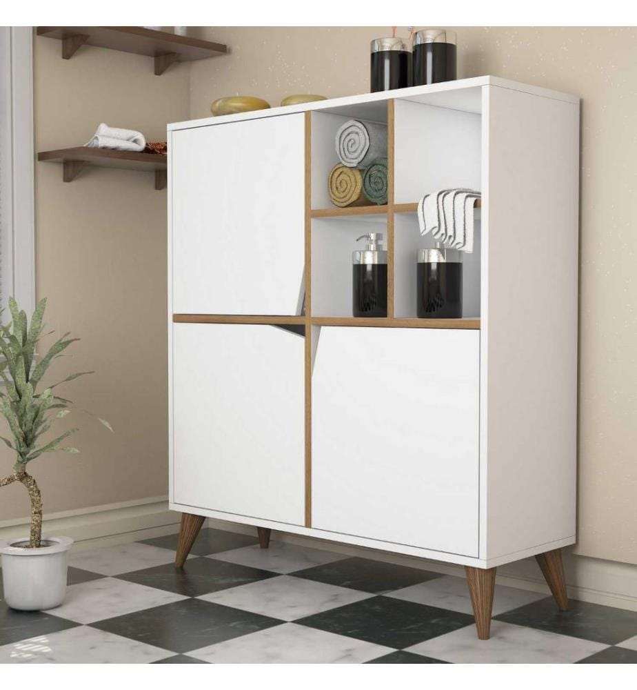 Mehrzweckschrank, Nussbaum weiss, melaminbeschichtete Spanplatte