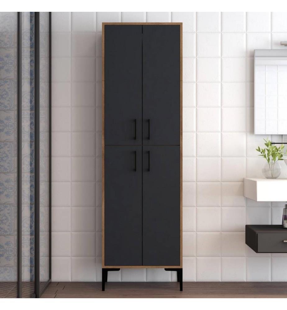 Armoire polyvalente, noyer anthracite, panneau de particules mélaminé