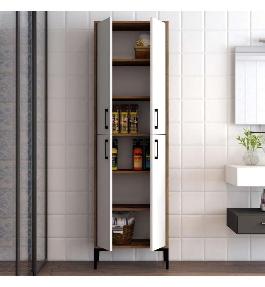 Armoire polyvalente, noyer blanc, panneau de particules mélaminé
