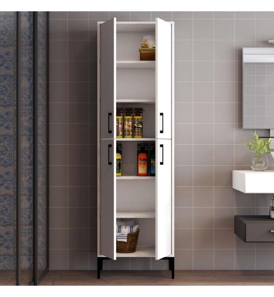 Armoire multifonctions, blanc, panneau de particules mélaminé