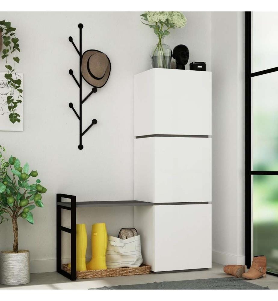 Meuble à chaussures, blanc anthracite, panneau de particules mélaminé