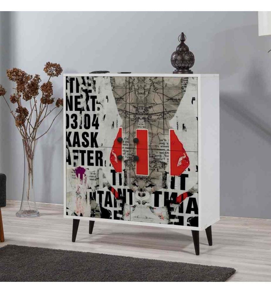 Mehrzweckschrank, Weiss Schwarz Rot Grau, Melaminbeschichtete Spanplatte