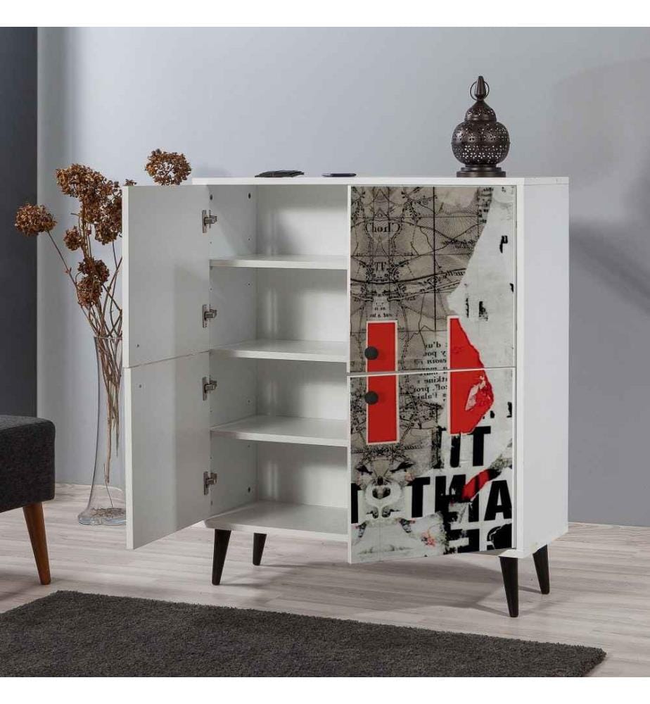 Mehrzweckschrank, Weiss Schwarz Rot Grau, Melaminbeschichtete Spanplatte