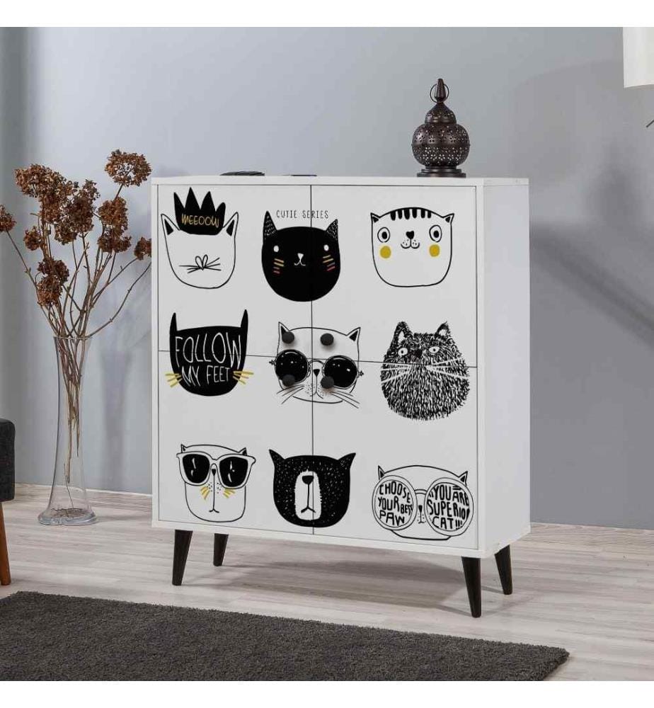 Armoire polyvalente, blanc noir jaune, panneau de particules mélaminé