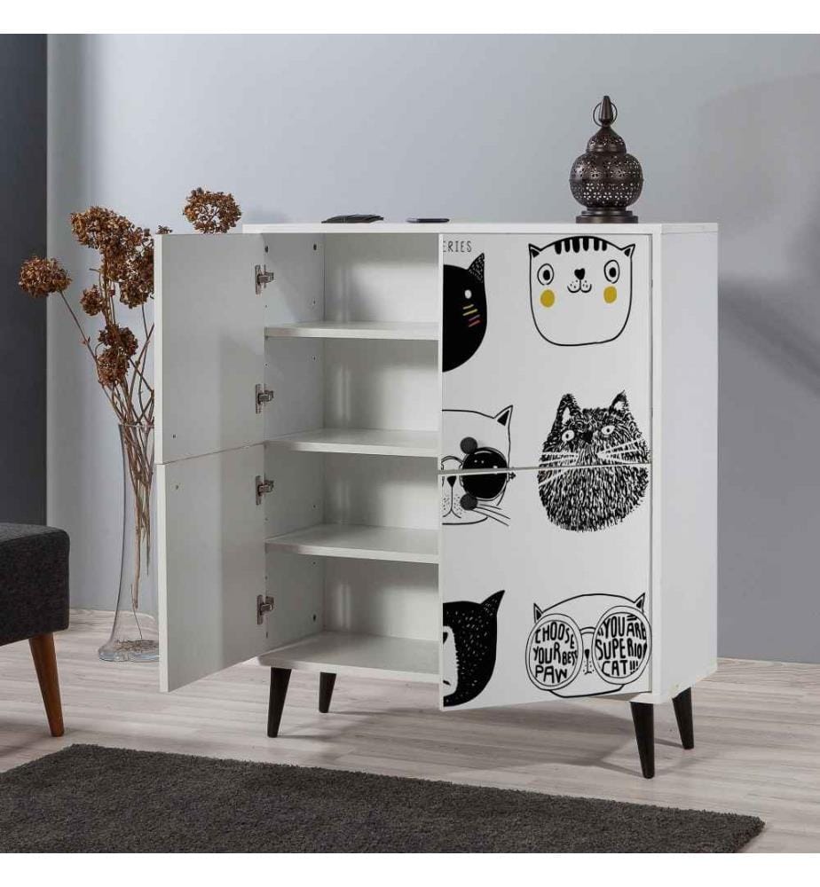Armoire polyvalente, blanc noir jaune, panneau de particules mélaminé
